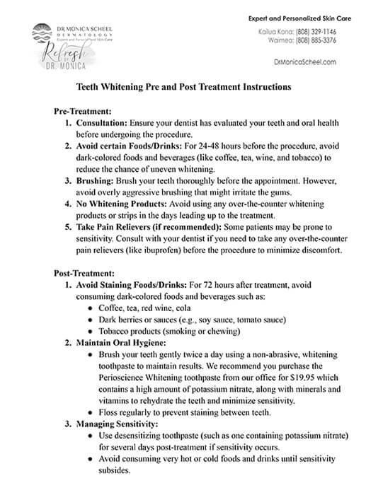 Teeth whitening pre and post treatment instructions